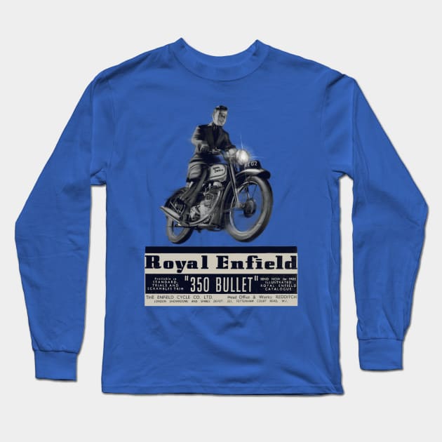Vintage Royal Enfield 350 Bullet Motorcycle Long Sleeve T-Shirt by MotorManiac